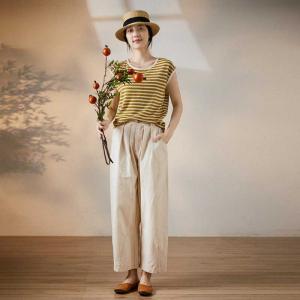 Street Style Wide Leg Pants Baggy Straight Legs Beige Pants