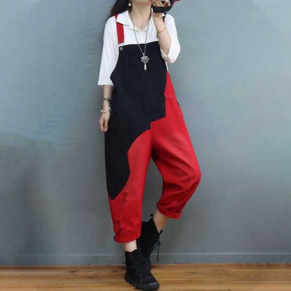 Red and Black Adjustable Straps Overalls Denim 90s Overalls