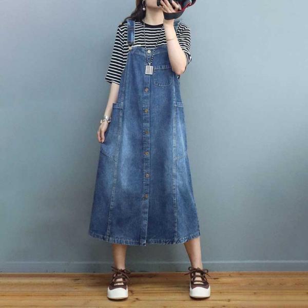 Button Fly Stone Wash Dress Denim Overall Dress