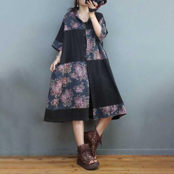 Half Sleeves Printed Plus Size Dress Mid-Calf Summer Dress Coat