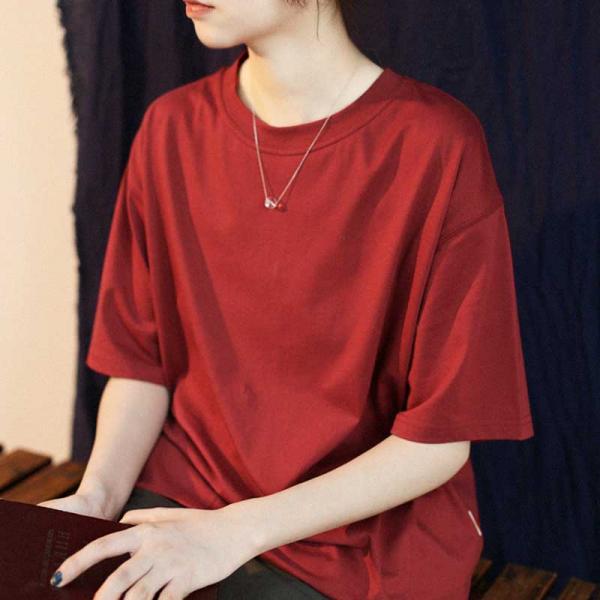 Oversized Cotton T-shirt Half Sleeves Boyfriend Red Tee