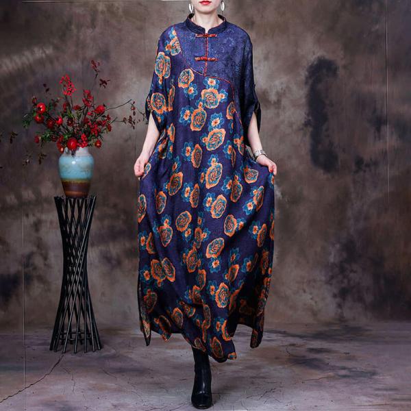 Mandarin Collar Printed Chinese Dress Loose Modern Cheongsam