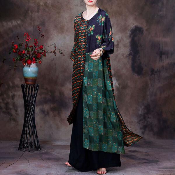 Abstract Printed Modest Green Tunic Dress with Palazzo Pants