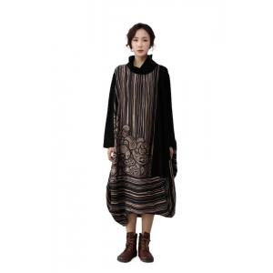 Artistic Pattern Mock Neck Dress Silky Loose Cocoon Dress