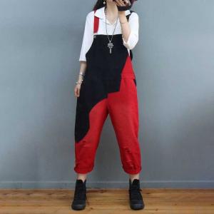 Orange Contrast Ripped Bib Overalls Baggy Light Wash Dungarees