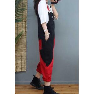 Red and Black Adjustable Straps Overalls Denim 90s Overalls