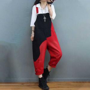 Red and Black Adjustable Straps Overalls Denim 90s Overalls