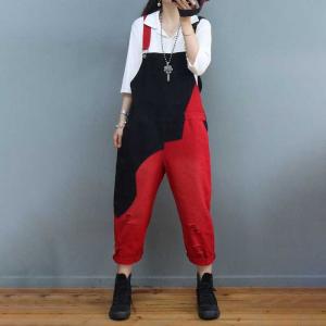 Red and Black Adjustable Straps Overalls Denim 90s Overalls