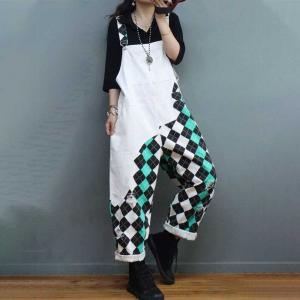 Colored Checkers White Overalls Relax-Fit Ripped Dungarees
