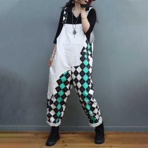 Colored Checkers White Overalls Relax-Fit Ripped Dungarees