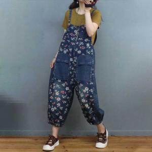 Front Pockets Floral Overalls Balloon Legs Ankle Overalls