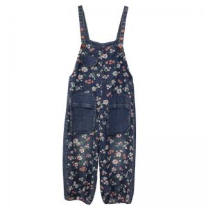 Front Pockets Floral Overalls Balloon Legs Ankle Overalls