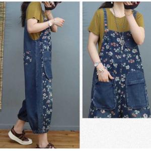 Front Pockets Floral Overalls Balloon Legs Ankle Overalls