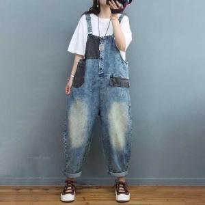 Korean Style Stone Wash Overalls Contrast Colored Gardening Overalls