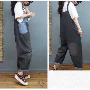 Korean Style Stone Wash Overalls Contrast Colored Gardening Overalls