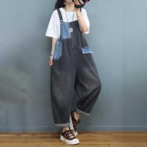 Korean Style Stone Wash Overalls Contrast Colored Gardening Overalls