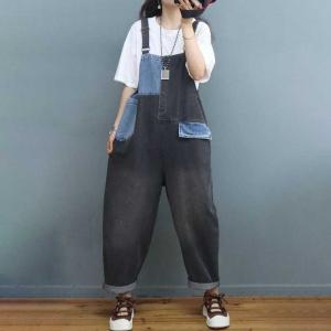 Korean Style Stone Wash Overalls Contrast Colored Gardening Overalls