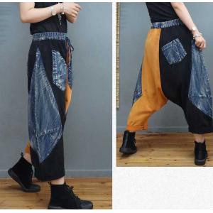 Hippie Style Colorful Harem Pants Belted Low Crotch Jeans