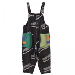 Colorful Front Pockets Letter Overalls 90s Black Bib Overalls