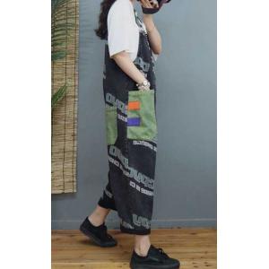 Colorful Front Pockets Letter Overalls 90s Black Bib Overalls