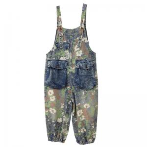 Flap Pockets Summer Floral Overalls Fluffy Painted Overalls