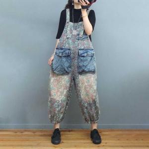 Flap Pockets Summer Floral Overalls Fluffy Painted Overalls