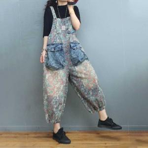 Flap Pockets Summer Floral Overalls Fluffy Painted Overalls