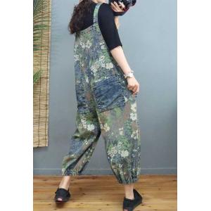 Flap Pockets Summer Floral Overalls Fluffy Painted Overalls