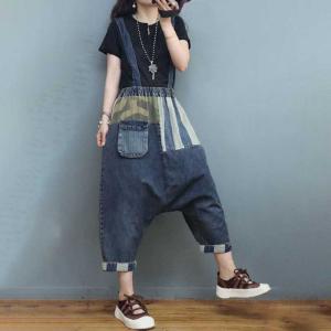 Chunky Striped Jeans with Suspenders Camo Harem Pants for Women