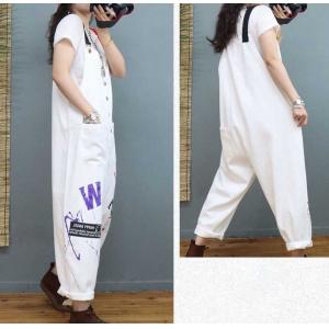 Button Down Graffiti Painted Overalls Womens Letter Dungarees