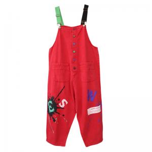 Button Down Graffiti Painted Overalls Womens Letter Dungarees