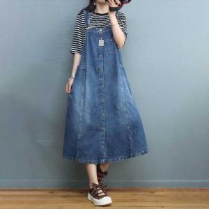 Button Fly Stone Wash Dress Denim Overall Dress