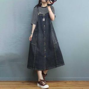 Button Fly Stone Wash Dress Denim Overall Dress