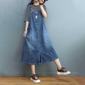 Button Fly Stone Wash Dress Denim Overall Dress