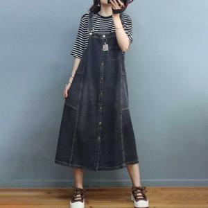 Button Fly Stone Wash Dress Denim Overall Dress