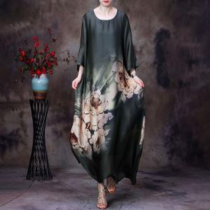 Huge Flowers Pattern Silk Dress Over50 Style Church Dress