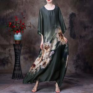 Huge Flowers Pattern Silk Dress Over50 Style Church Dress