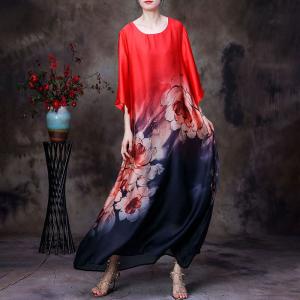 Huge Flowers Pattern Silk Dress Over50 Style Church Dress