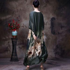 Huge Flowers Pattern Silk Dress Over50 Style Church Dress