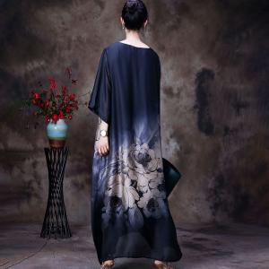 Huge Flowers Pattern Silk Dress Over50 Style Church Dress