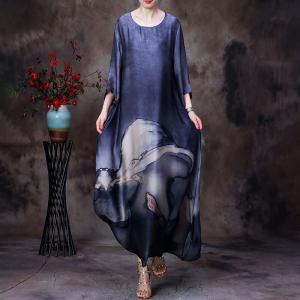 Senior Women Printed Silk Cruise Dress Summer Elegant Dress