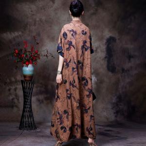 Red Rose Mandarin Collar Dress Half Sleeves Loose Chinese Qipao