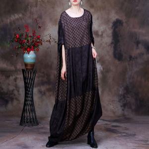 Brown Dots Bat Sleeves Caftan Dress Silk Modest Clothing