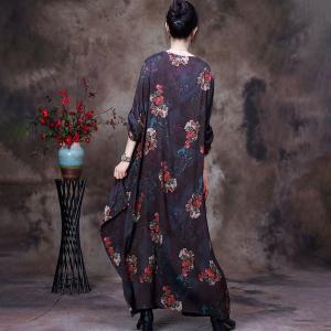 Flowers Patterns Pleated Maxi Dress High Waist Floral Dress