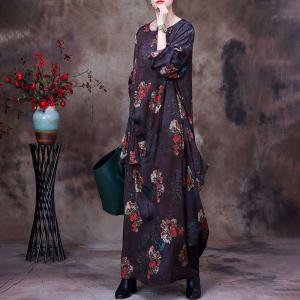 Flowers Patterns Pleated Maxi Dress High Waist Floral Dress