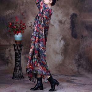 Chinese Buttons Printed Loose Cheongsam Long Silk Cardigan