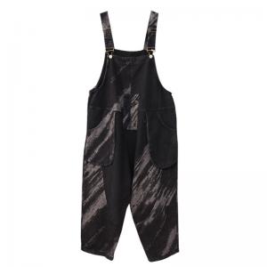 Street Style Striped Bib Overalls Black Adjustable Straps Dungarees