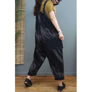 Street Style Striped Bib Overalls Black Adjustable Straps Dungarees