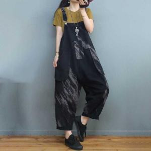 Street Style Striped Bib Overalls Black Adjustable Straps Dungarees