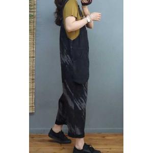 Street Style Striped Bib Overalls Black Adjustable Straps Dungarees